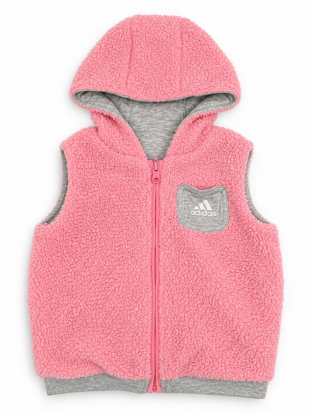 Adidas Girls Pink Sherpa Reversible Hooded Vest